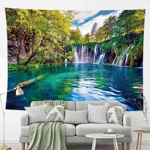 Nature Forest Waterfall Painting Wall Hanging Digital Printing Carpet Home Decoration J220804
