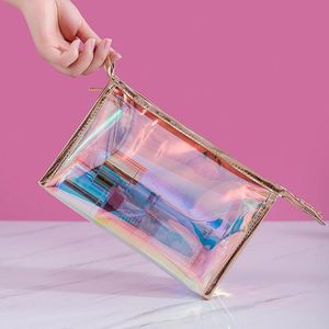 Vattentät holografisk sminkpåsar stor kapacitet kosmetisk väska transparent laser toalettstopp Pouch Portable Pencil fodral