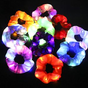Neue Frauen Zubehör Elastische Krawatten Benutzerdefinierte Einfarbig Satin Haarbänder Mädchen Großhandel Leuchtende LED Haarband k257