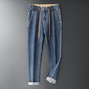 Märke denim jeans för män höst bomull lösa raka kläder män mjuk tjock casual fotledslängd herr jeans byxor cx220401