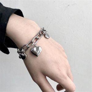 Link Chain Punk Cool Hip Hop Female Armband Metal Silver Color Heart Form Nightclub Charm Women Jewelry