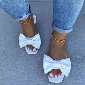 Hot 43 Large Size Slippers Summer New European and American Flat Bowknot Women's Casual Slippers Spot Y220412