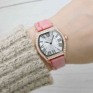 Barrel shaped simple net red live broadcast women's quartz Girls' Rhintone Belt watch 4449