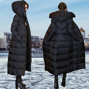 Kadın Kapşonlu Aşağı Ceket Kış Uzun Uzun Kaban Yüksek Kaliteli Siyah Günlük Rahat Dış Giyim SMD-0366 201.128