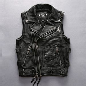 HA-102 Super Quality Mens Cool Rider Cow Leather Waistcoat Genuine Cowhide Motorcycle Stylish Vest 201128