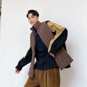 男性女性ジャパン韓国ストリートウェアファッションショーカジュアルチョットジャケットメン冬の綿パッド付き厚いベストコートメンズベスト