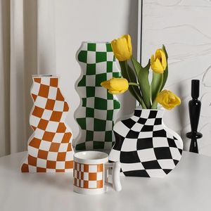 Vases Nordic Home Decoration Geometric Black And White Pattern Ceramic Vase Villa Living Room Desktop Interior Planter Pots