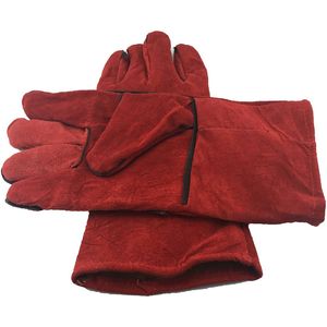 Leather Gloves Dark Red Fireplace Stove Cleaning Welds Seams Long-Lined Welding Glove Are Extremely Warm 43.6x17.5x3cm 220505