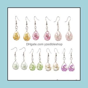 Baumelnde Kronleuchter-Ohrringe, Schmuck, echte getrocknete Blumen – modische Damen-Wassertropfen-Glas-Statement, versilbert, Drop-Lieferung 2021 C7M8Q