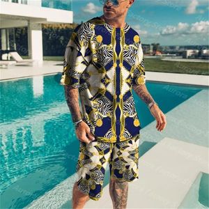 Tute da uomo Estate Tuta da uomo Luxury High-End Pattern T-Shirt Pantaloncini Set Abiti casual Abito vintage Abbigliamento oversize Uomo S