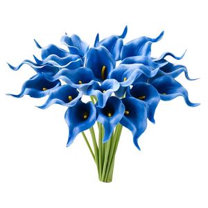 Flores decorativas grinaldas azul calla lily artificial real lírios buquê falsa para decoração decoração decorativa de decoração de flores