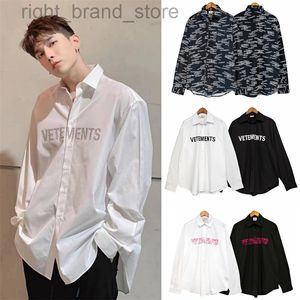 VETEMENTS Camisa de manga comprida estampada com letras vermelhas masculina e feminina larga larga W220813