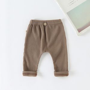 Casual Baby Trousers Bottoming Pant Ribbed Elastic Striped Pants Solid Color Infant Clothing for Kids Toddler Boys Girl Clothes 988 E3