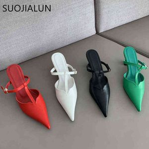 Suojialun Lente Nieuwe red Vrouwen Muilezels Schoenen Wees Teen Ondiepe Dunne Lage Hak Dames Elegante Slipper Outdoor Jurk Slides Mujer 220509