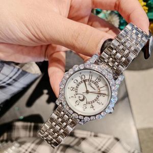 腕時計女性ブランドダイヤモンドウォッチフルスチールブレスレットウォッチ防水ハイジュエリーリストムーンスターズクロックリロジェスウィストウォッチ