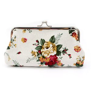 10pcs Coin Purses Women Canvas Rose Prints Single Layer Phone Long Wallet