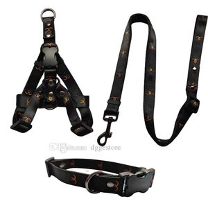 Designer Dog Collar Leases Set Step in Dog Harness Jacquard Letter Mönster Pet Collar för att gå eller träna små medelstora stora hundar franska bulldog svart B54