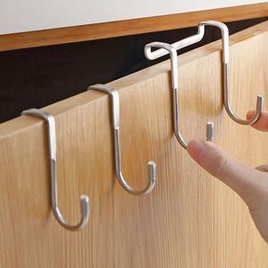 1PC S-type Door Hanger Hook Stainless Steel Free Punching Cabinet Doors Without Trace Clothes Hook Doores Back Wall Mounted Hooks