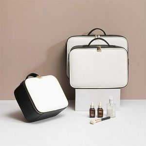 Läder Clapboard Cosmetic Bag Professional Make Up Fase stor kapacitet Lagring Handväska Travel Insert toalettartikar Bag 220607