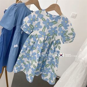 Verão lolita azul floral infantil roupas meninas casuais vestidos elegantes para adolescentes pardo de fada princesa vestido de bola 220707