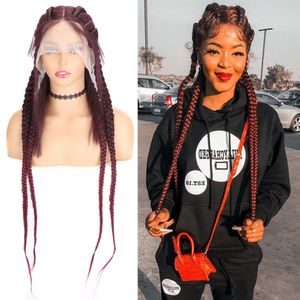 32 "Box Synthetic s With Baby Hair Cornrow Braided Front For Black Women burgundy Lace Wig