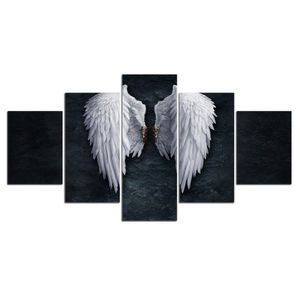 Modern Canvas Living Room Pictures Målar Väggkonstverk 5 Panel Feather Angel Wings HD Tryckt Modul Poster Home Decor