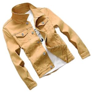 Мужские куртки Джинсовая осенняя мужская джинсовая куртка Slim-Fit Version Of Fashion Coat Top Solid Color Button Door Pocket Отделка в 6 цветахМужские