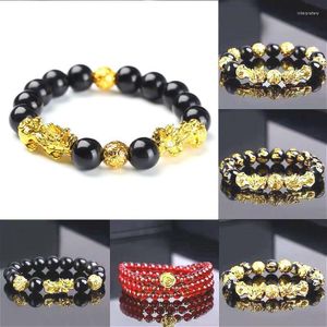 Charm-Armbänder Feng Shui Obsidian Stein Perlen Armband Männer Frauen Unisex Armband Gold Schwarz Pixiu Reichtum und Glück ArmbandCharm Inte2