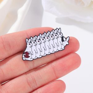 Alinhar o broche animal bonito coelho branco dos desenhos animados esmalte saco de pano botão lapela pino emblemas jóias engraçado presente para amigo