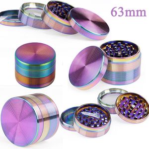 Unique Rainbow Color Smoke 63mm Herb Grinders Whorl Style 4 strati Dab Tool per bong in vetro