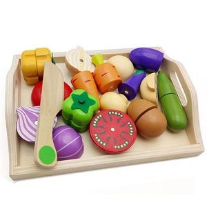 Logwood Baby Wooden toys Pretend Play kitchen toys cutting Fruit and Vegetable education food toys for kid Mother garden childre LJ201211