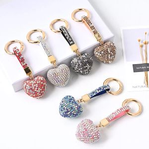 Heart Key Chain Rhinestone Spherical Keychain Men and Women Backpack Ornament Car Key Holder Pendant Suitcase KeyRings Kids Accessories