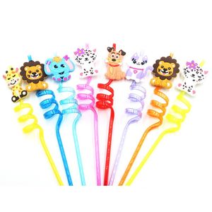 1PC Cartoon Animal Series Theme Plastic Straws Reusable Drinking Straws For Children Bar Home Kitchen Birthday Party Decor 20220607 D3