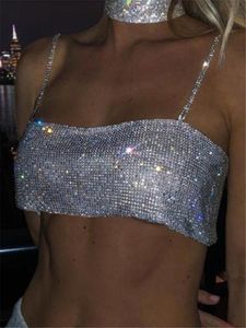 Kadın Tankları Camiş Yaz Parlak Kristal Zincir Atlet Gümüş Metal Örgü Yular Metalik Askı Kırpma Üstleri Yelek Parti Clubwear OutfitsWomen