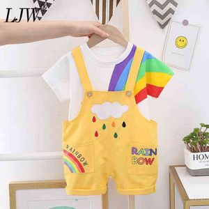 2021 Yeni Çocuk Gökkuşağı Sling Kısa kollu iki parçalı takım elbise bebek yaz kıyafetleri erkekler gökkuşağı yağmur damlaları çocuk kıyafetleri g220517