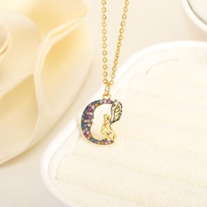 Kedjor Multicolor Crystal Moon Pendants Halsband för kvinnor Boho smycken rostfritt stål ängelvinge halsband mamma gåvor krage mujerchains