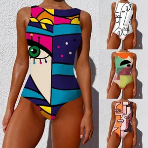 Women's Swimwear 2022 Summer Women Swimsuit Sexy Geometry Funny Personality Abstract Printing Bikinis Set One Piece Camisole Beachwear