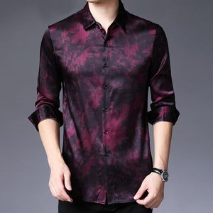 Men's Casual Shirts Big Size Real Silk Purple For Mens Wedding Party Fashionable Comfortable Cozy Social Office Dress Satin Lilac TopsMen's