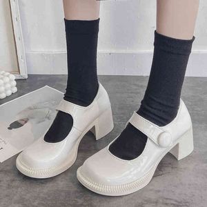 Dress Shoes Chunky Heel Platform Mary Janes Women Lacquer Leather Big Square Toe High Heels Pumps Beautiful Girls Cosplay Lolita 220416