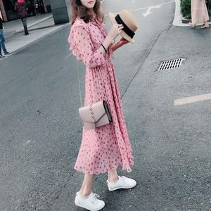 Lässige Kleider Frauen Sommer Rosa Himmelblau Beige Polka Dot Chiffon Langes Kleid Damen Ärmel Bohemain Boho Strand Maxi