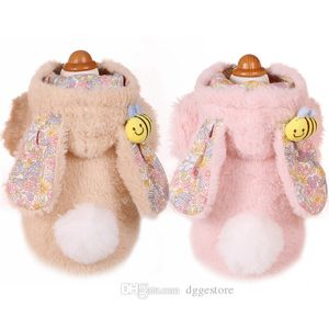 Winter Thickened Dog Clothes Flannel Warm Dog Apparel Cute Rabbit Shaped Pet Hoodie with Bee Decoration for Small Dogs Cat Chihuahua Poodle Pomeranian S Pink A311