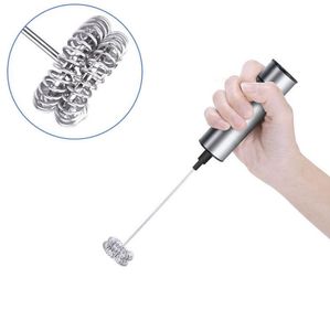 Äggverktyg Dubbel Spring Head Milk Frother Handheld Battery Operated Travel Coffee Frother-Milk Foamer Drink Mixer Rostfritt stål Viskar för choklad SN4047