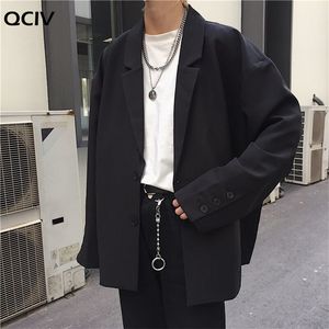 Homens sólidos pretos blazers outono único breasted coreano chique casual oversize masculino outwear bolsos ins simples solto chique 220801