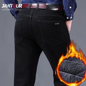 Jantour Men Fashion Winter Jeans Men Black Color Slim Fit Stretch Thick Velvet Pants Warm Jeans Casual Fleece Trousers Male 201111