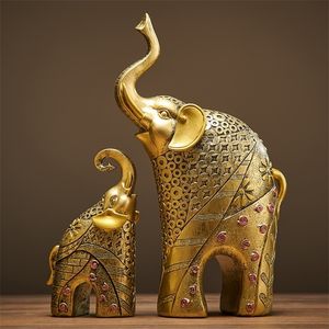 Oro Elefante moderno Resina Accessori per la decorazione della casa Artigianato per sculture Statue Ornamenti Madre e bambino Soggiorno 220628