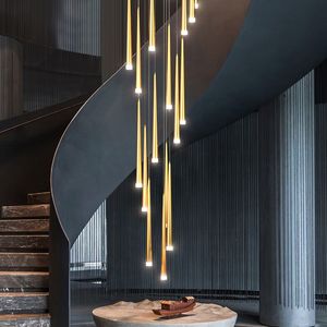 Stair chandelier lamp simple light luxury long chandelier duplex building villa loft apartment stairwell rotating chandeliers