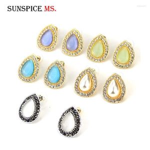 Sunspicems Fashion Water Drop Opal Stud Earring for Women Gold Color India Banquet Jewelry Gift Rhinestone Dress Accessories Dale22