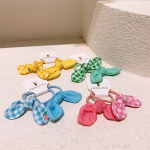 Nuova Corea bambini carino tessuto scozzese orecchie di coniglio regolabili elastico corda per capelli ragazza dolce principessa coda di cavallo accessori per capelli