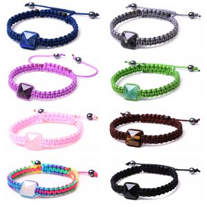 Cura Crystal Pirâmide Pirâmide Pulseiras de Amizade para Mulheres Homens Rei Reiki Energia Positiva Gemstone Possui Chakra Orgone Artesanal Ajustável Tecido Jóias