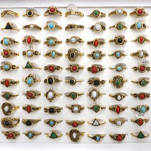 50pcs Tibet Vintage Style Rings Kadınlar için Yarı Değerli Taş Halkalar Yüksek Kalite